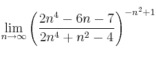 \mathop{\lim}\limits_{n \to \infty} \left( \frac{2n^4-6n-7}{2n^4+n^2-4} \right)^{-n^2+1}